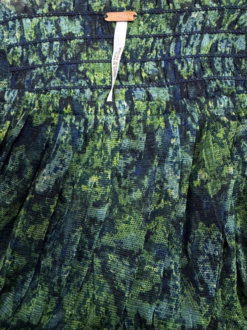 Free‎ People Penelope Dark Green Floral Smocked Square-Neck Peplum Top